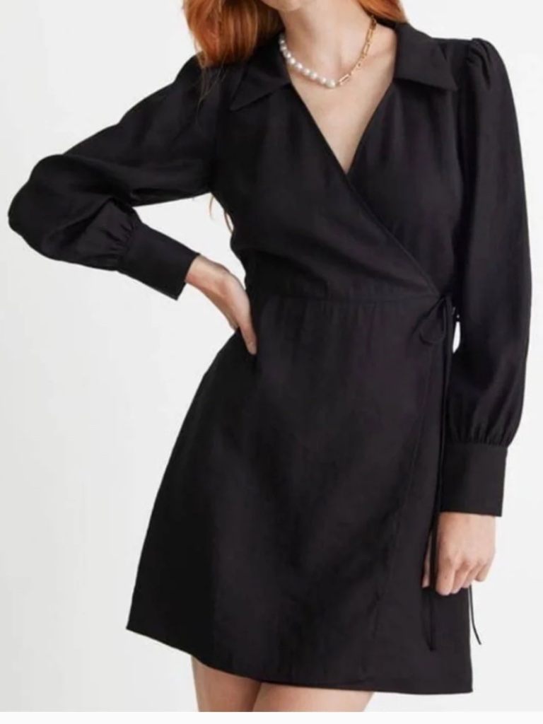 & Other Stories Paris Atelier Black Collared True Wrap Mini Dress Sz 4 Nwt